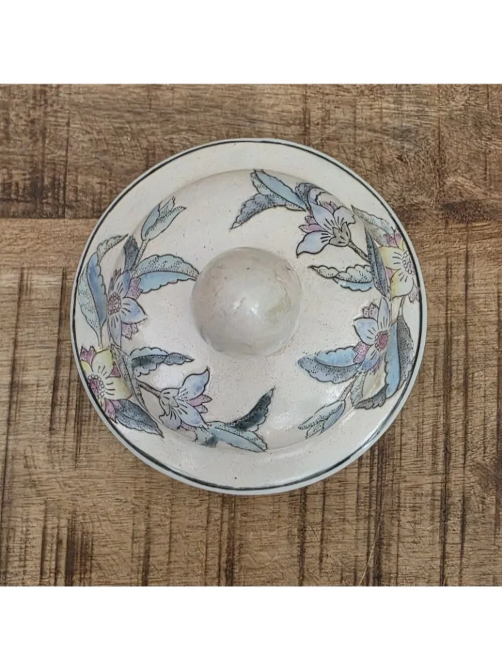 Vintage Chinoiserie Porcelain Ginger Jar Hand Painted Peach Flowers 14.5